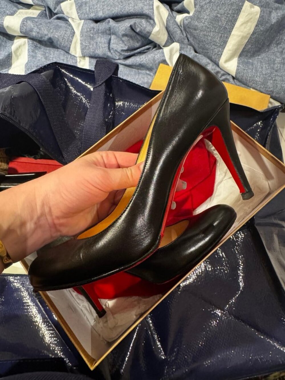 Christian Louboutin Black Leather Simple Pumps Size 38.5